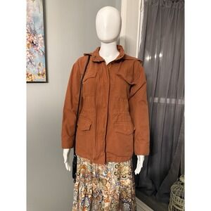 Y2K Universal Thread Burnt Orange Jacket with Hood Utility Chic Streetcore